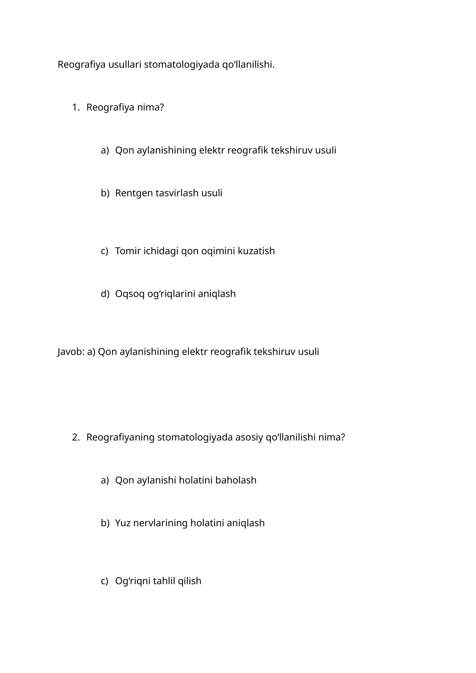 Reografiya usullari stomatologiyada qo‘llanilishi
