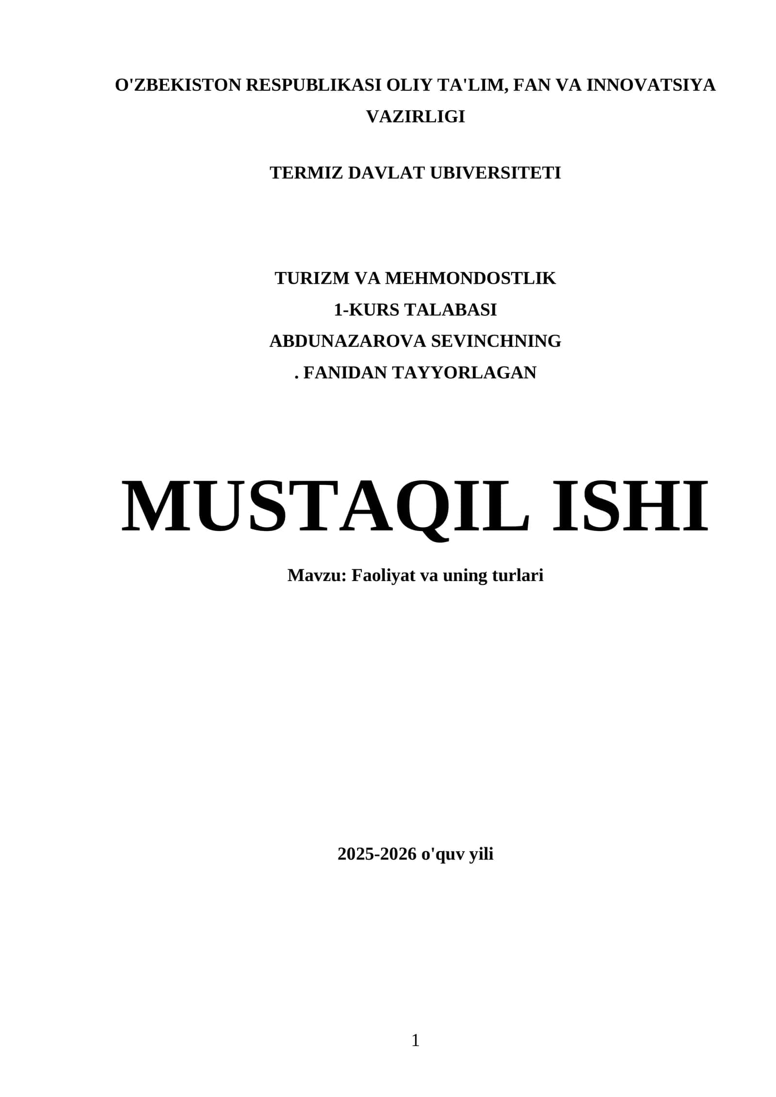 Faoliyat va uning turlari
