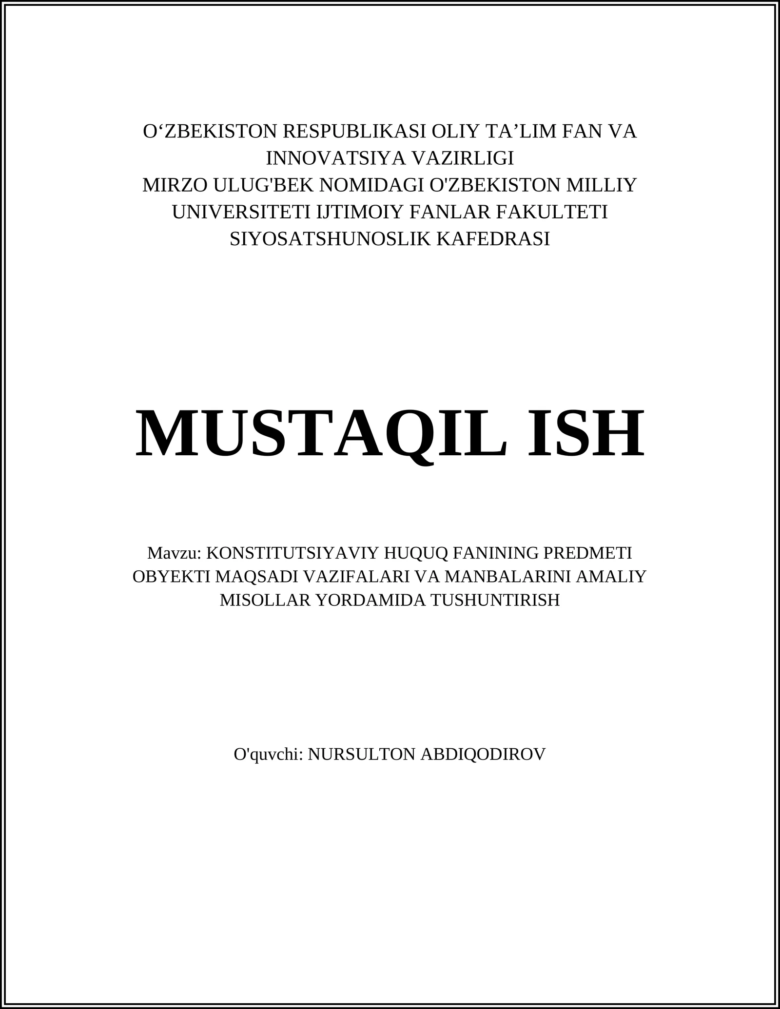 Konstitutsiyaviy Huquq Fanining Predmeti Obyekti Maqsadi