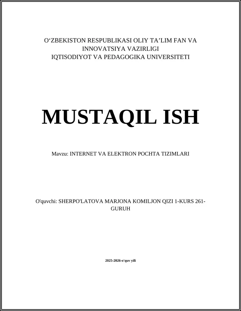 INTERNET VA ELEKTRON POCHTA TIZIMLARI