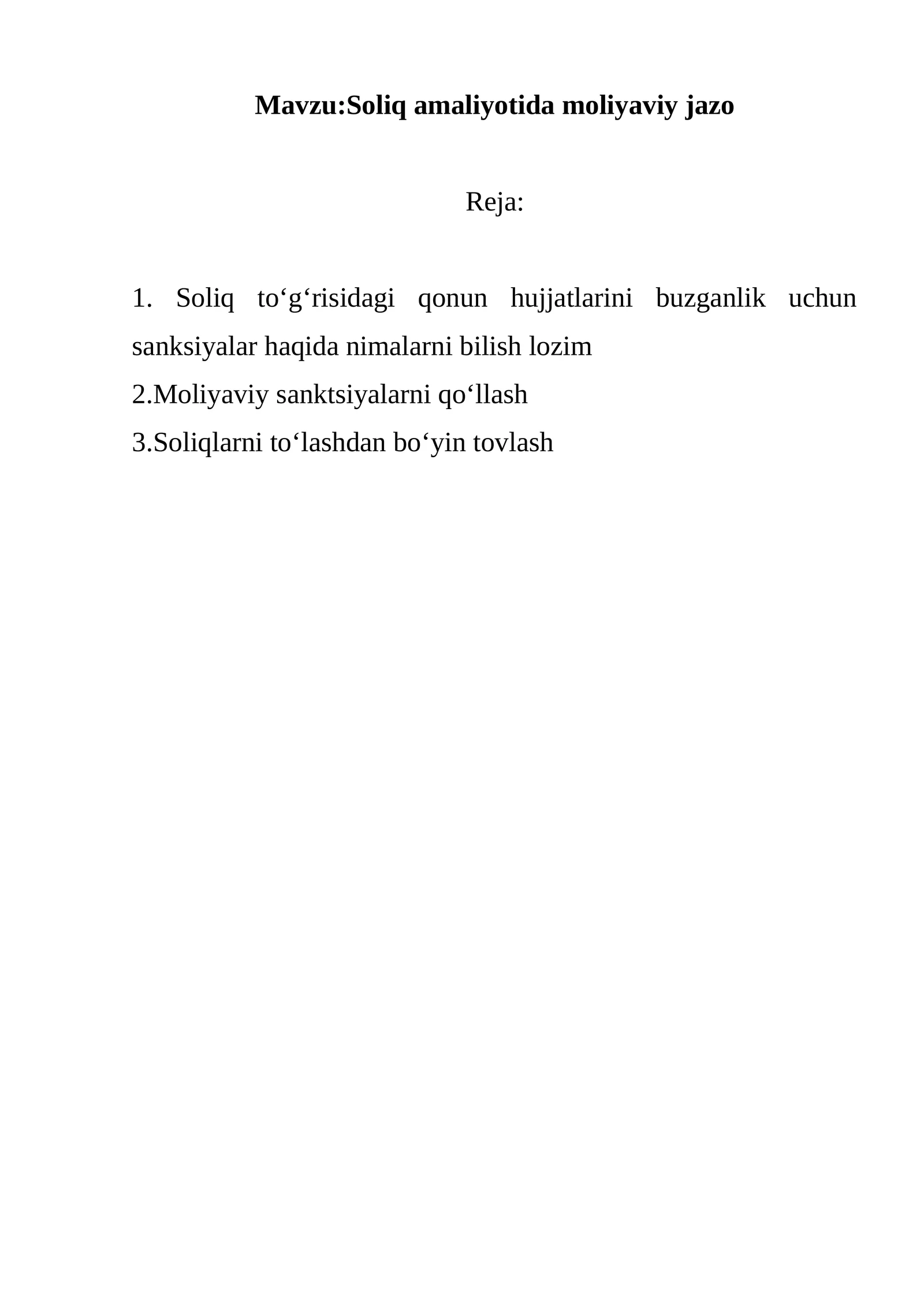 Soliq amaliyotida moliyaviy jazo