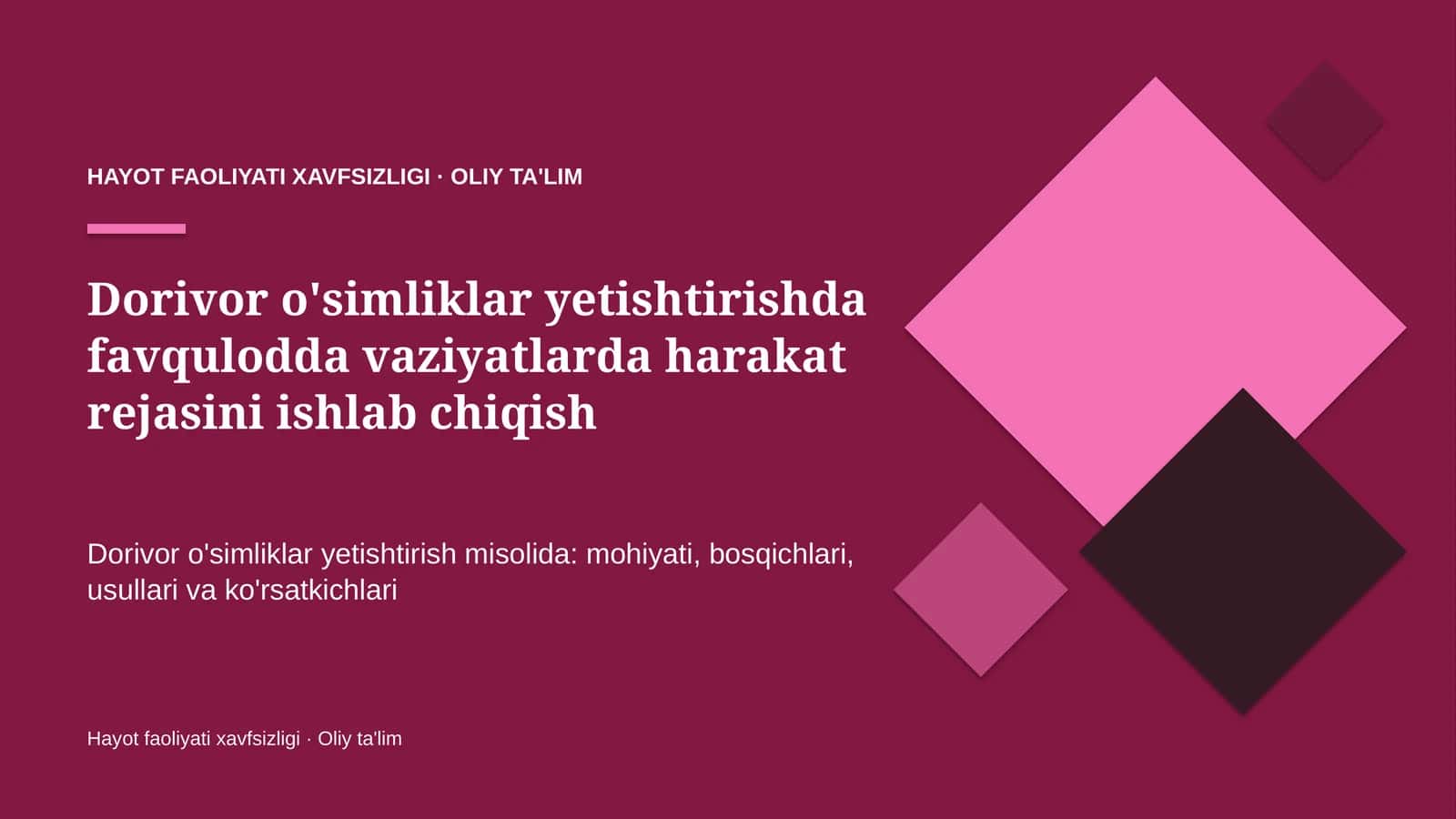 dorivor o'simliklar yetishtirishda favqulodda vaziyatlarda harakat rejasini ishlab chiqish 6417