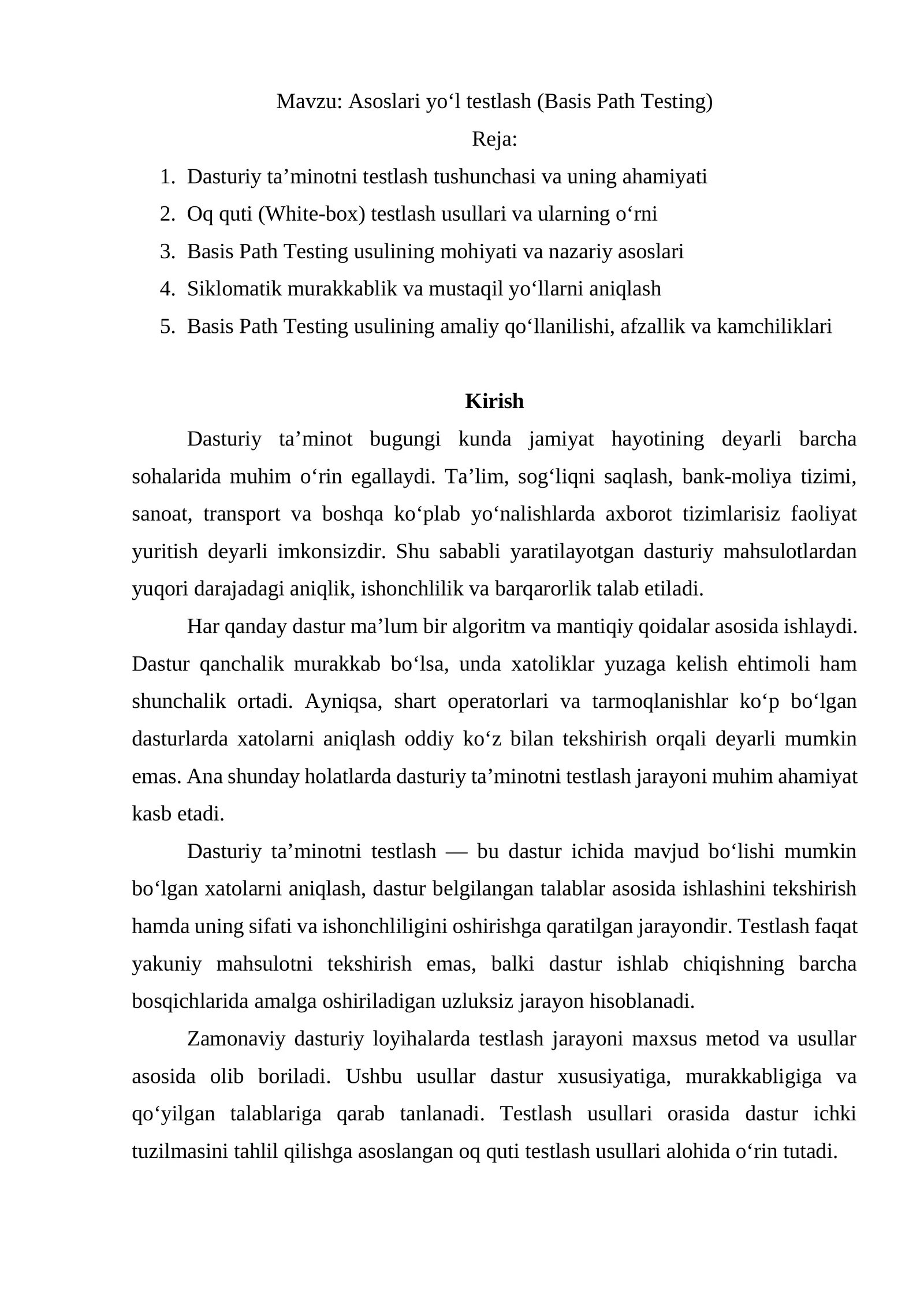 Asoslari yo‘l testlash (Basis Path Testing)