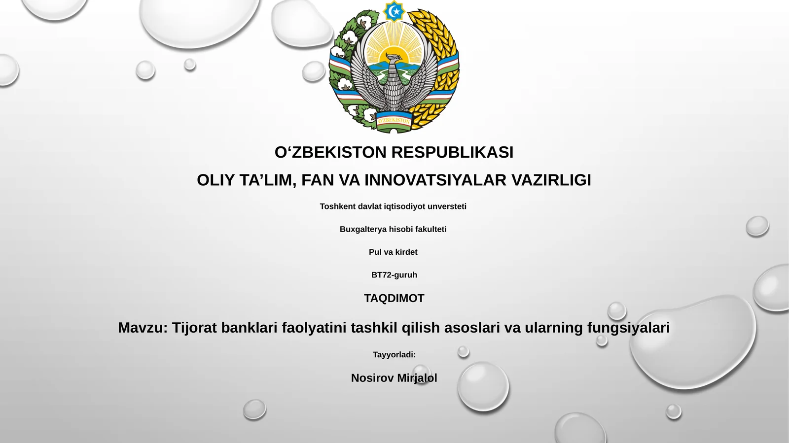 Tijorat banklari faolyatini tashkil qilish asoslari va ularning fungsiyalari