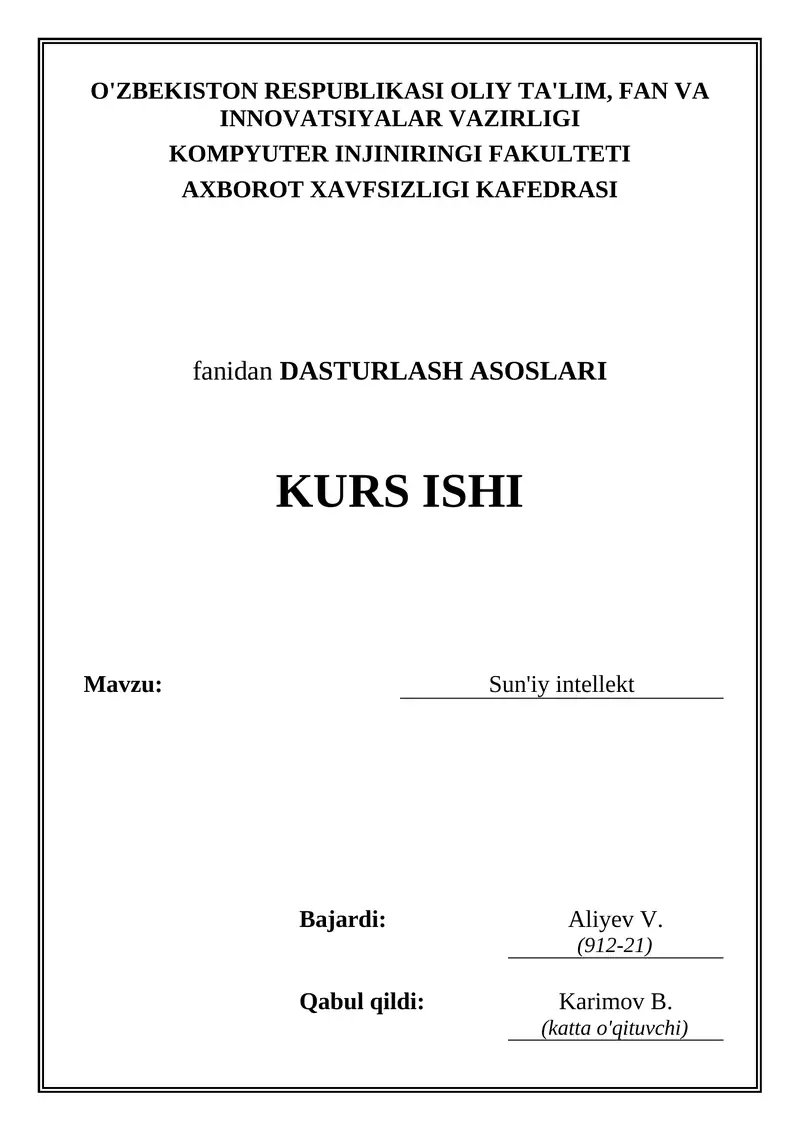 Sun'iy intellekt kurs ishi