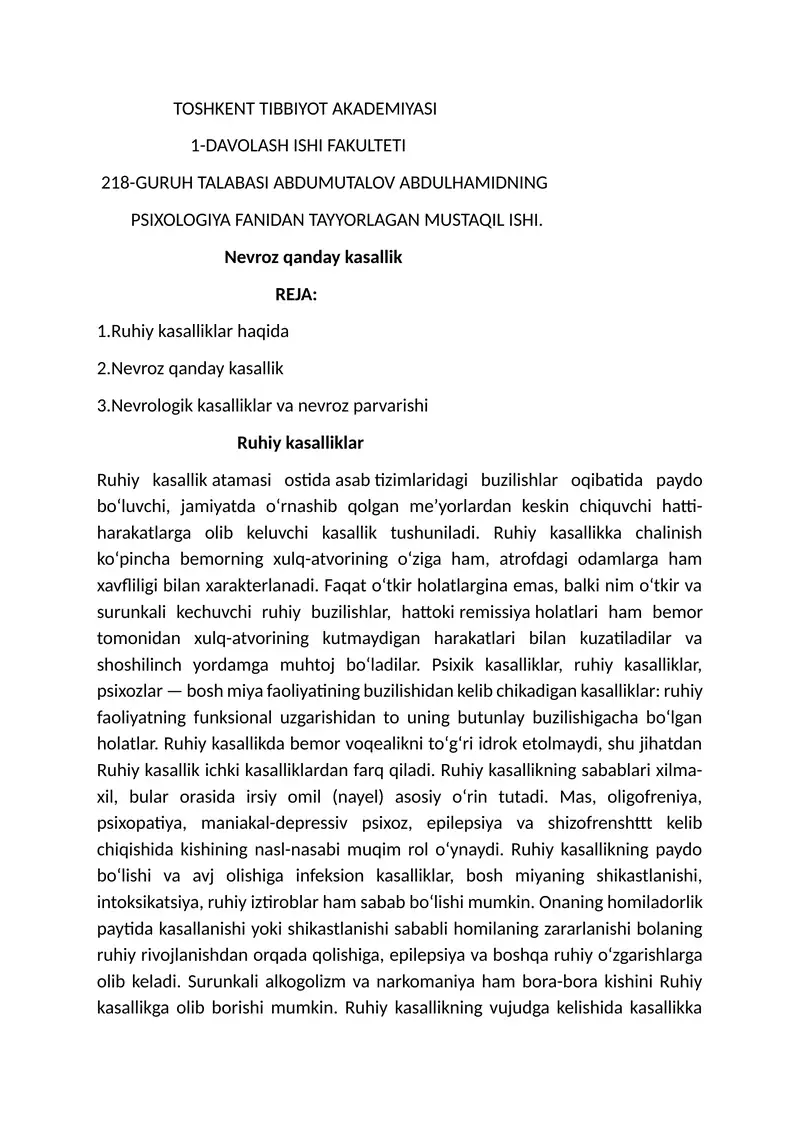 Nevroz qanday kasallik