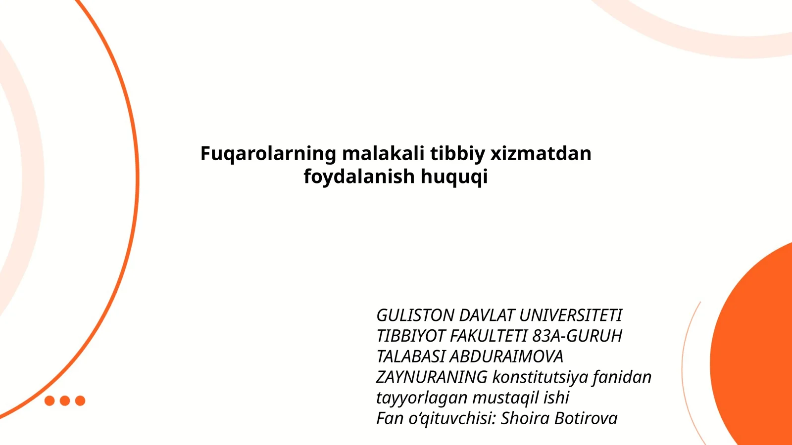 Fuqarolarning malakali tibbiy xizmatdan foydalanish huquqi
