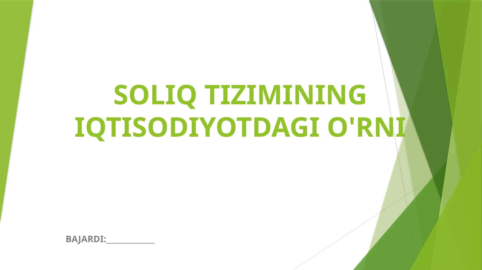 SOLIQ TIZIMINING IQTISODIYOTDAGI O'RNI