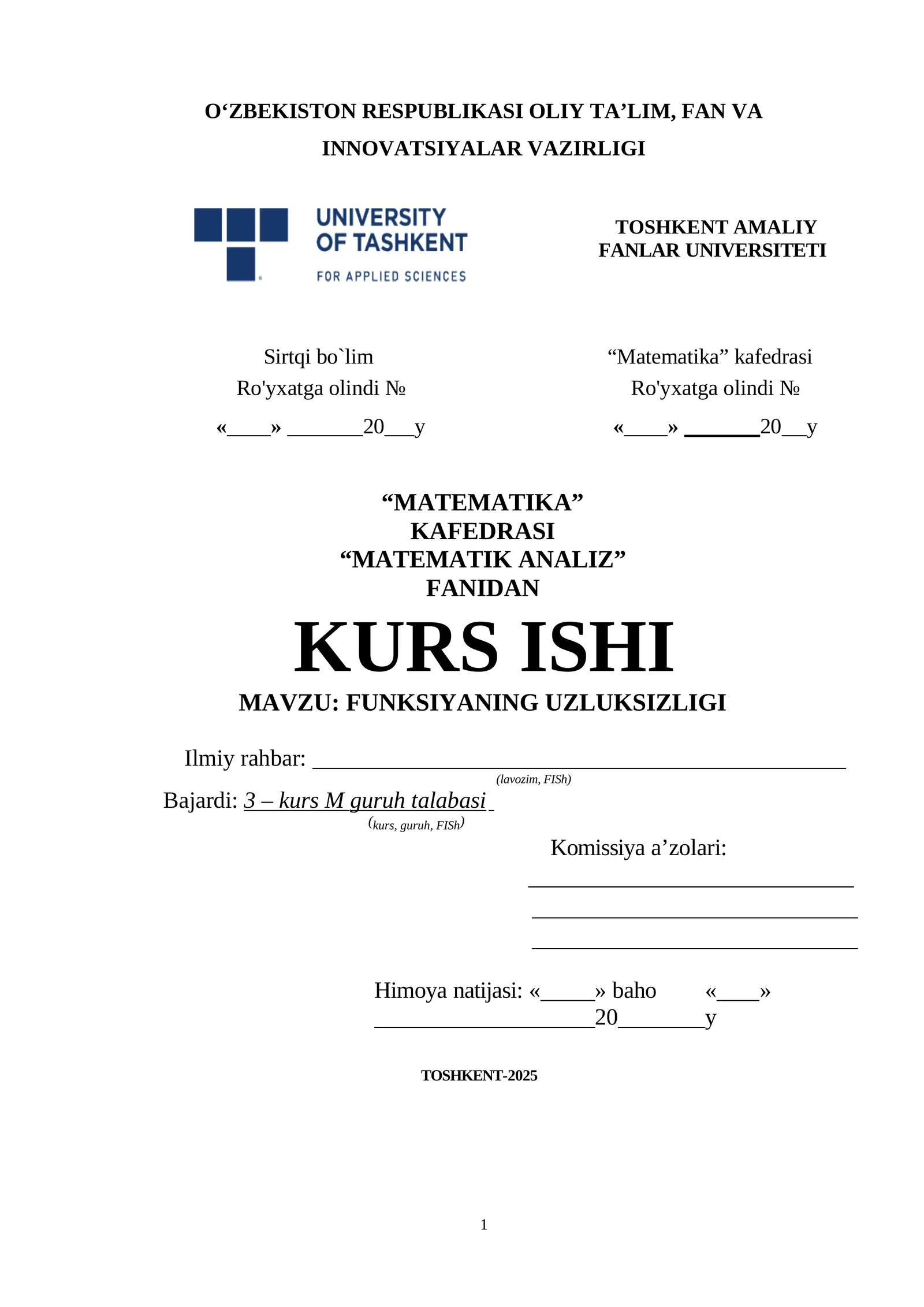 FUNKSIYANING UZLUKSIZLIGI KURS ISHI