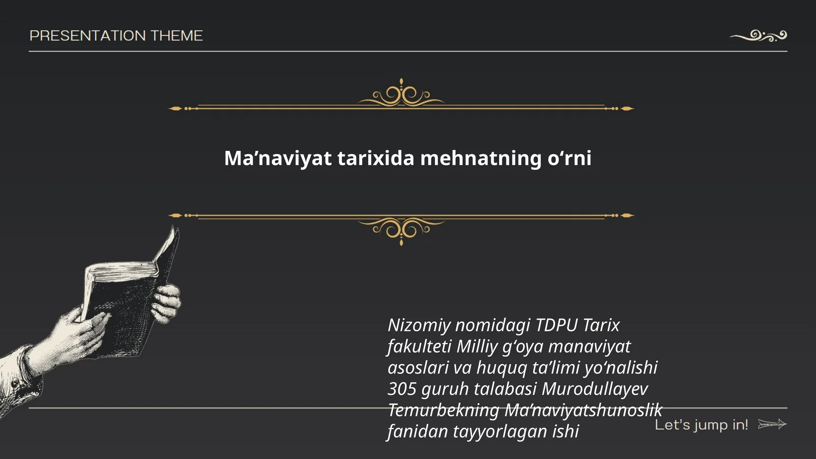 Murodullayev Temurbekning Ma’naviyatshunoslik fanidan tayyorlagan ishi