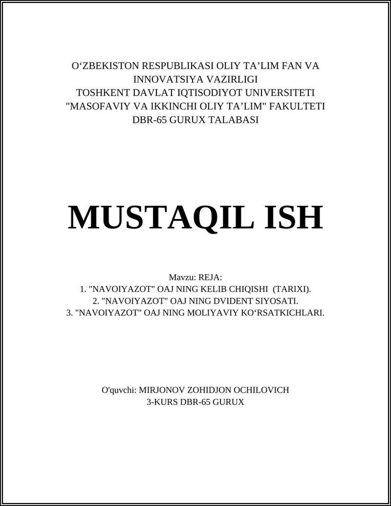 "NAVOIYAZOT" OAJ NING KO'CHMAS MULK SIYOSATI