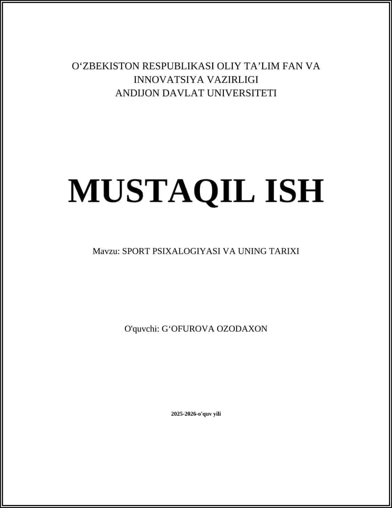 SPORT PSIXALOGIYASI VA UNING TARIXI