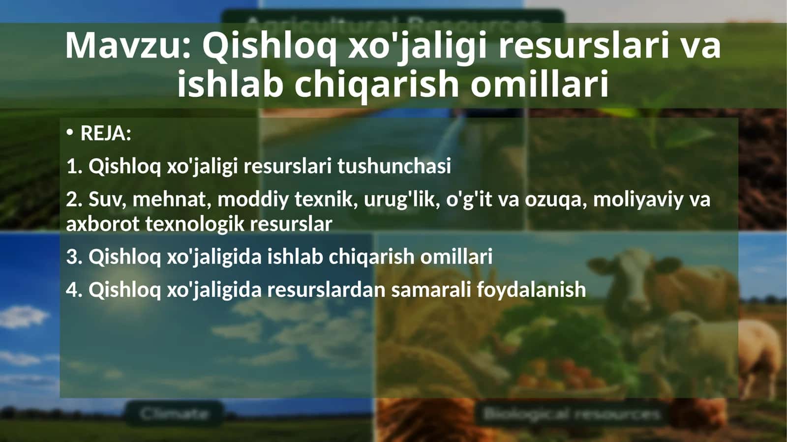 Qishloq xo'jaligi resurslari va ishlab chiqarish omillari