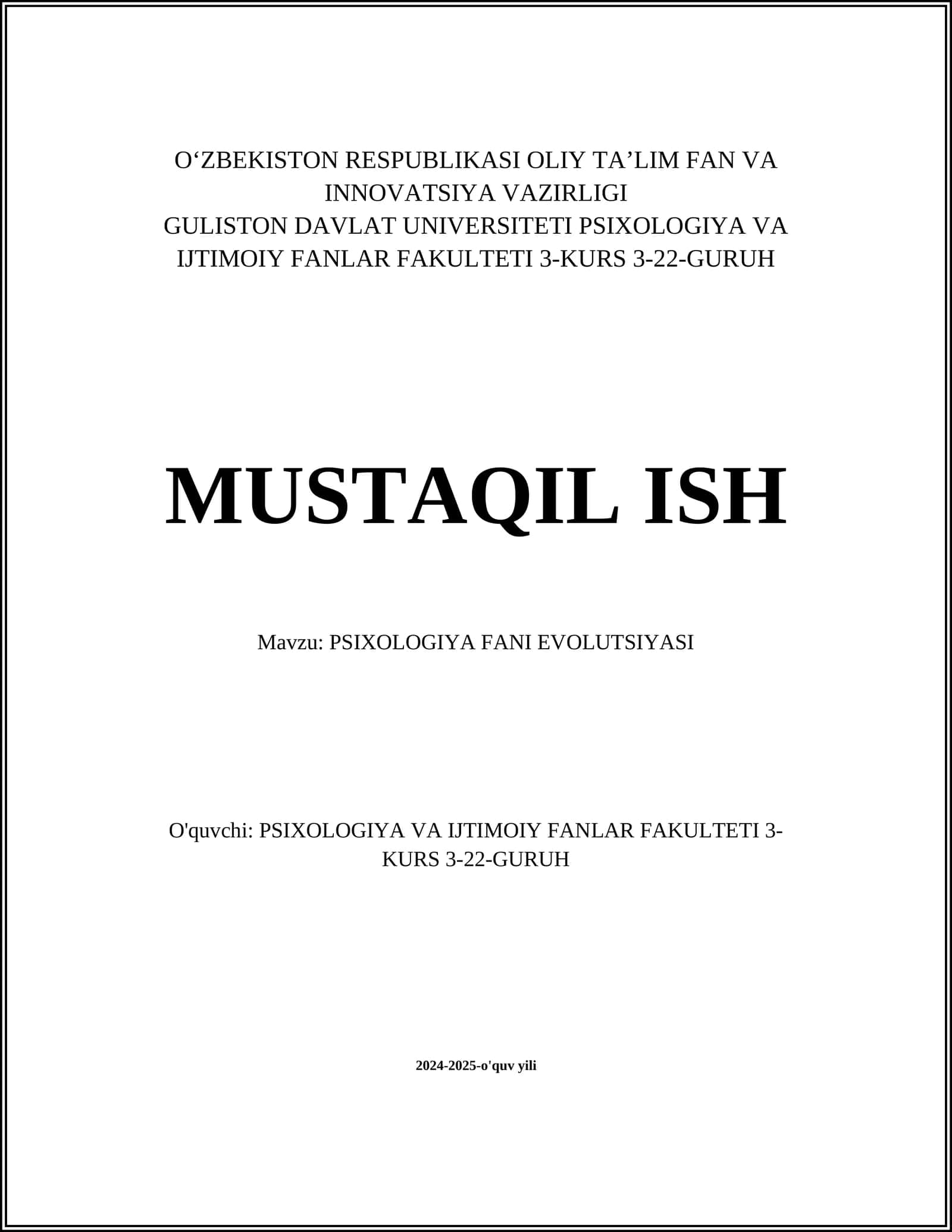 PSIXOLOGIYA FANI EVOLUTSIYASI
