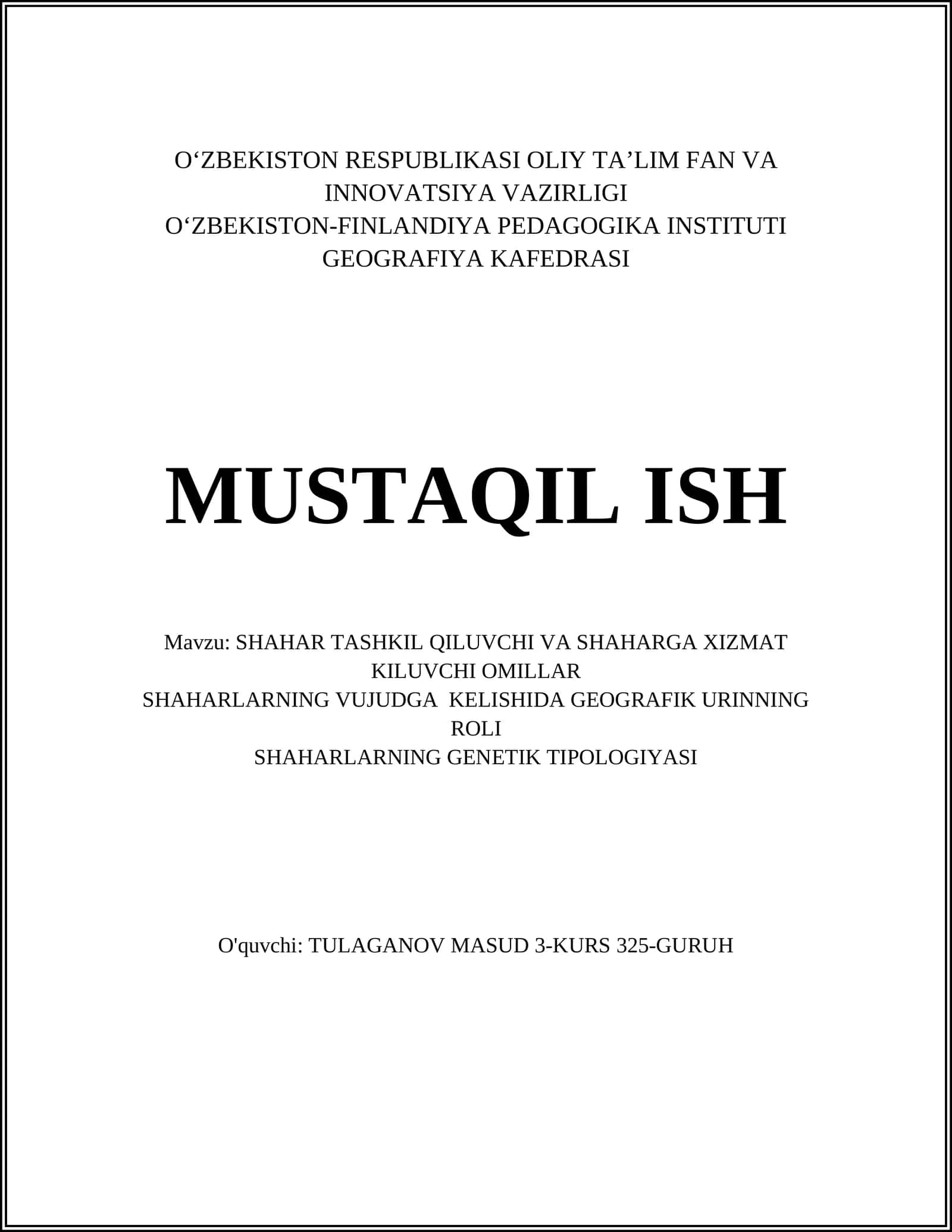 SHAHAR TASHKIL QILUVCHI VA SHAHARGA XIZMAT KILUVCHI OMILLAR
