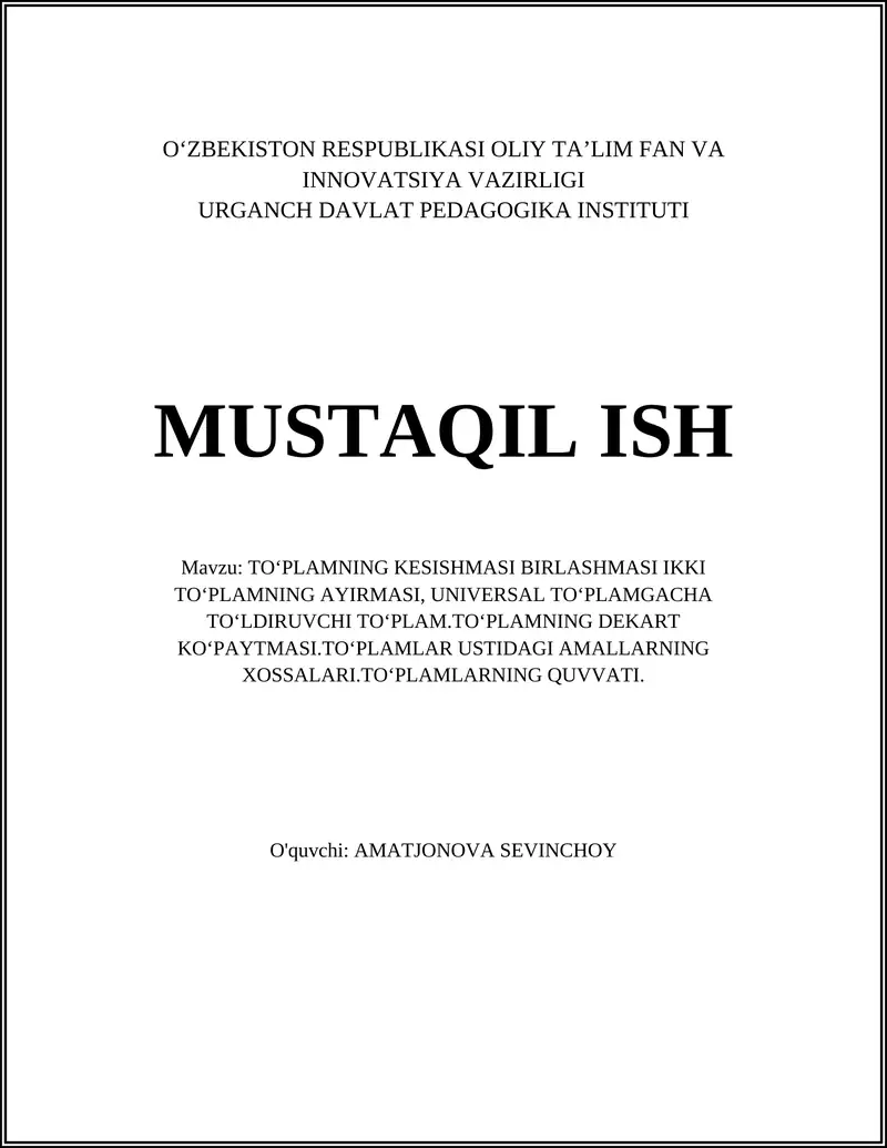 Toʻplam va uning elementlari