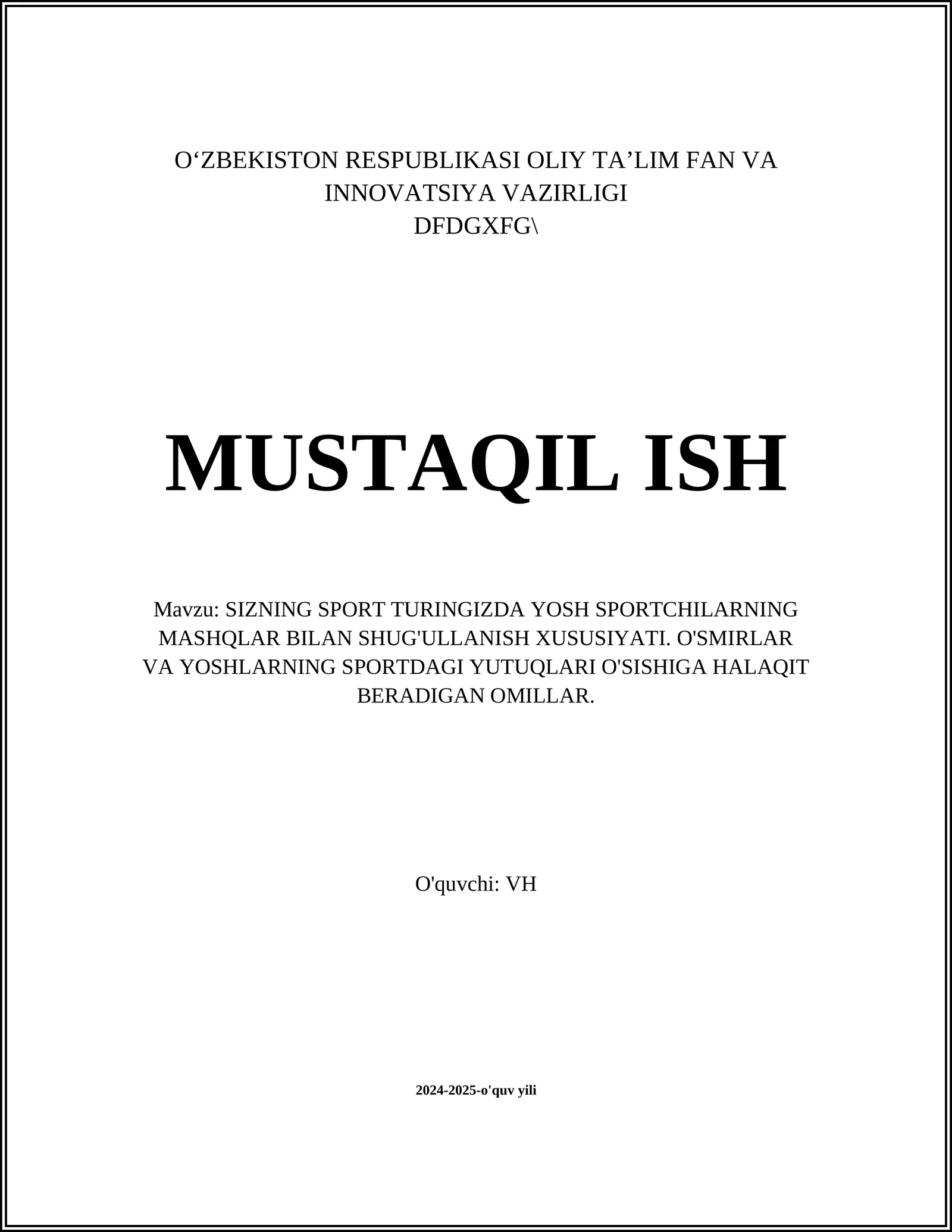 SIZNING SPORT TURINGIZDA YOSH SPORTCHILARNING MASHQLAR BILAN SHUG'ULLANISH XUSUSIYATI