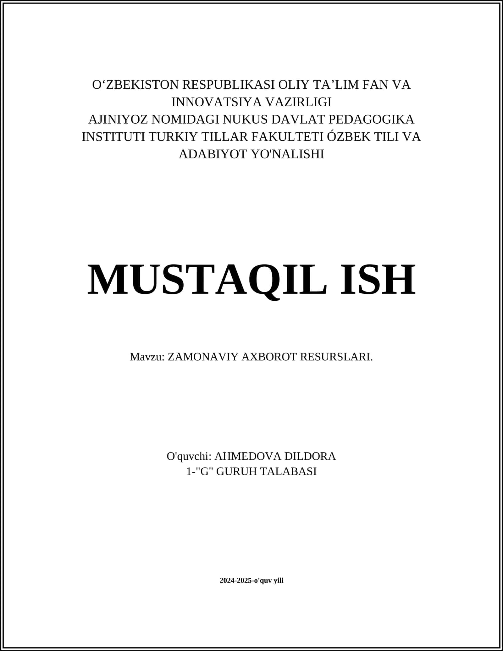 ZAMONAVIY AXBOROT RESURSLARI