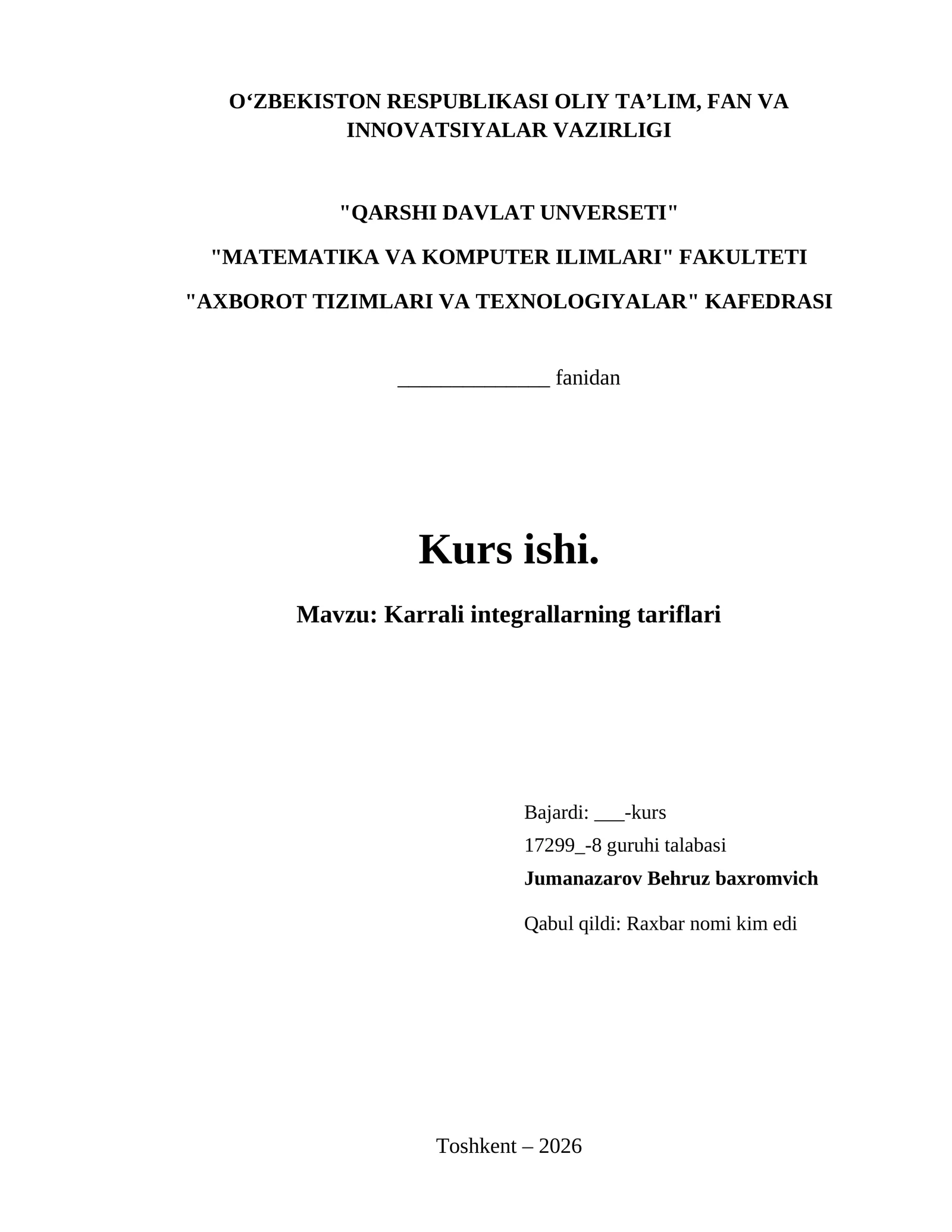 Karrali integrallarning tariflari