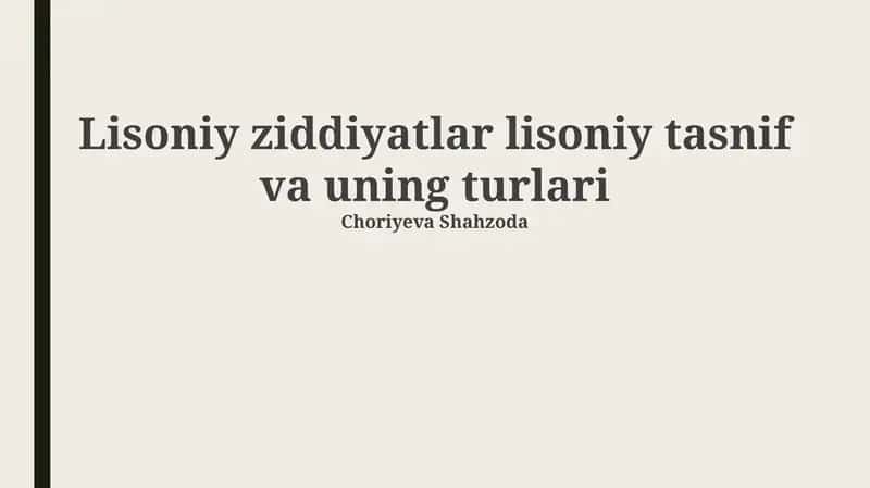Til Tasnifining Turlari