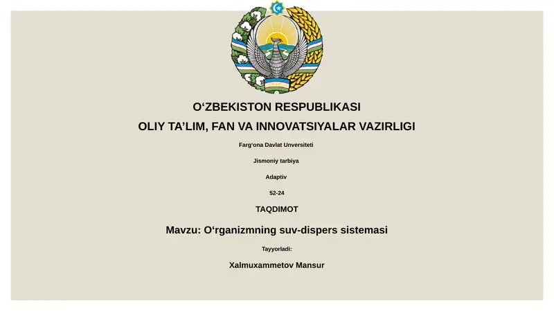 Oʻrganizmning suv-dispers sistemasi