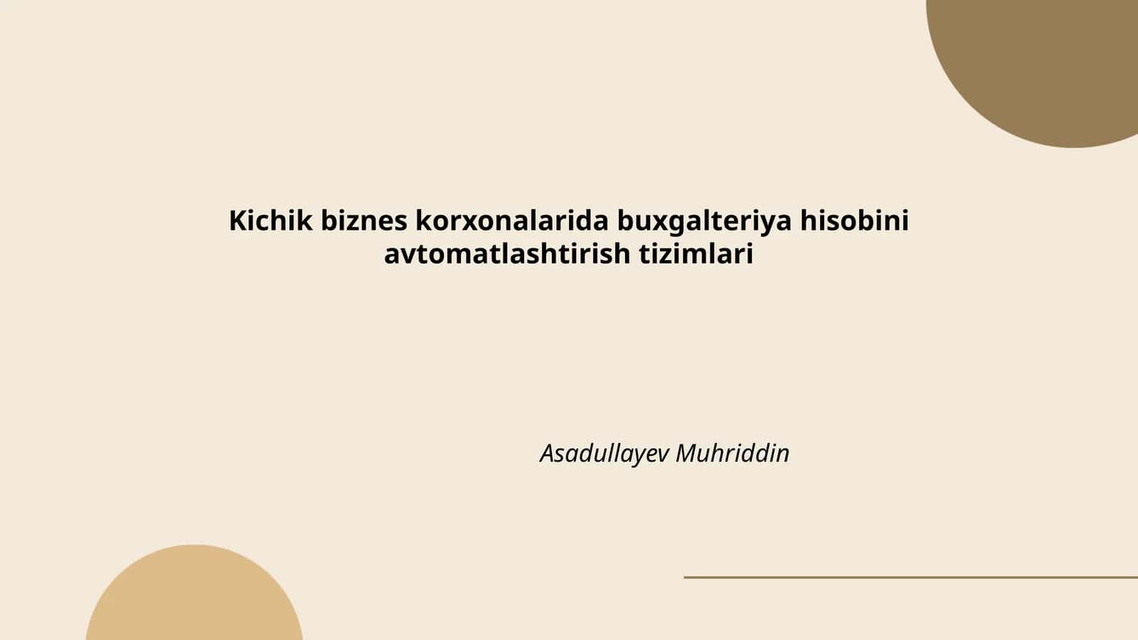 Kichik biznes korxonalarida buxgalteriya hisobini avtomatlashtirish tizimlari