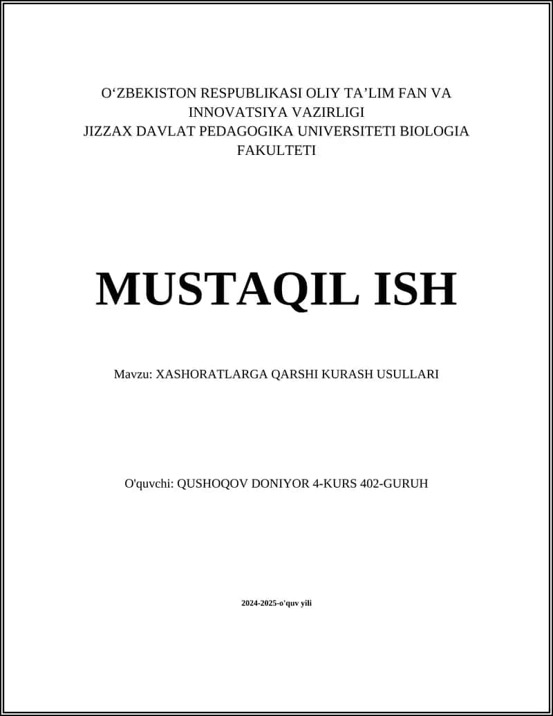 XASHORATLARGA QARSHI KURASH USULLARI