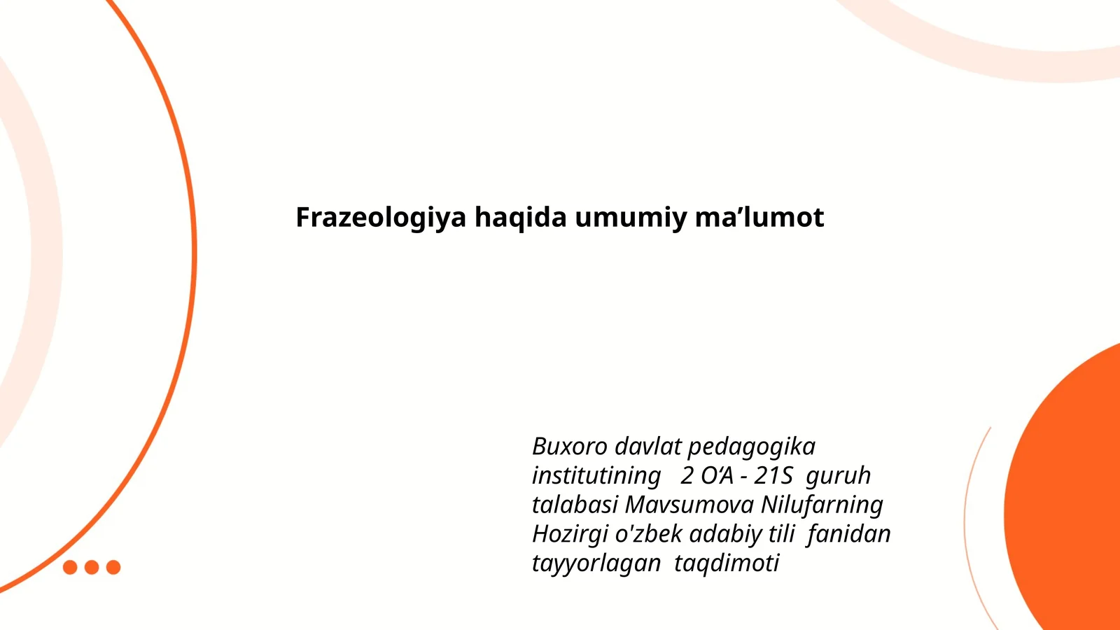Hozirgi o'zbek adabiy tili fanidan tayyorlagan taqdimoti