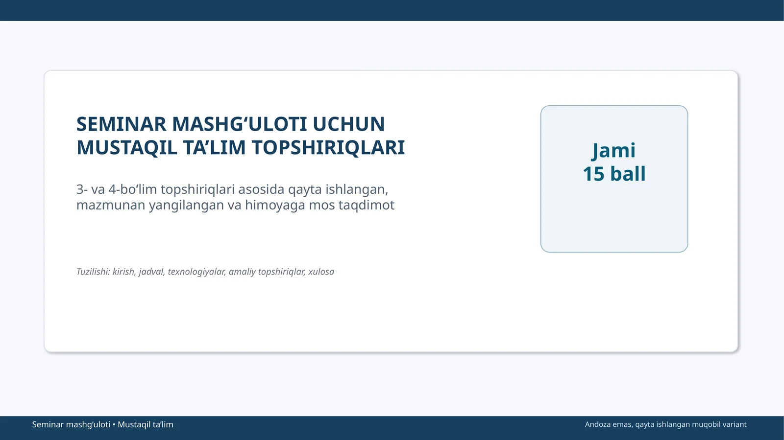 MUSTAQIL TA’LIM TOPSHIRIQLARI