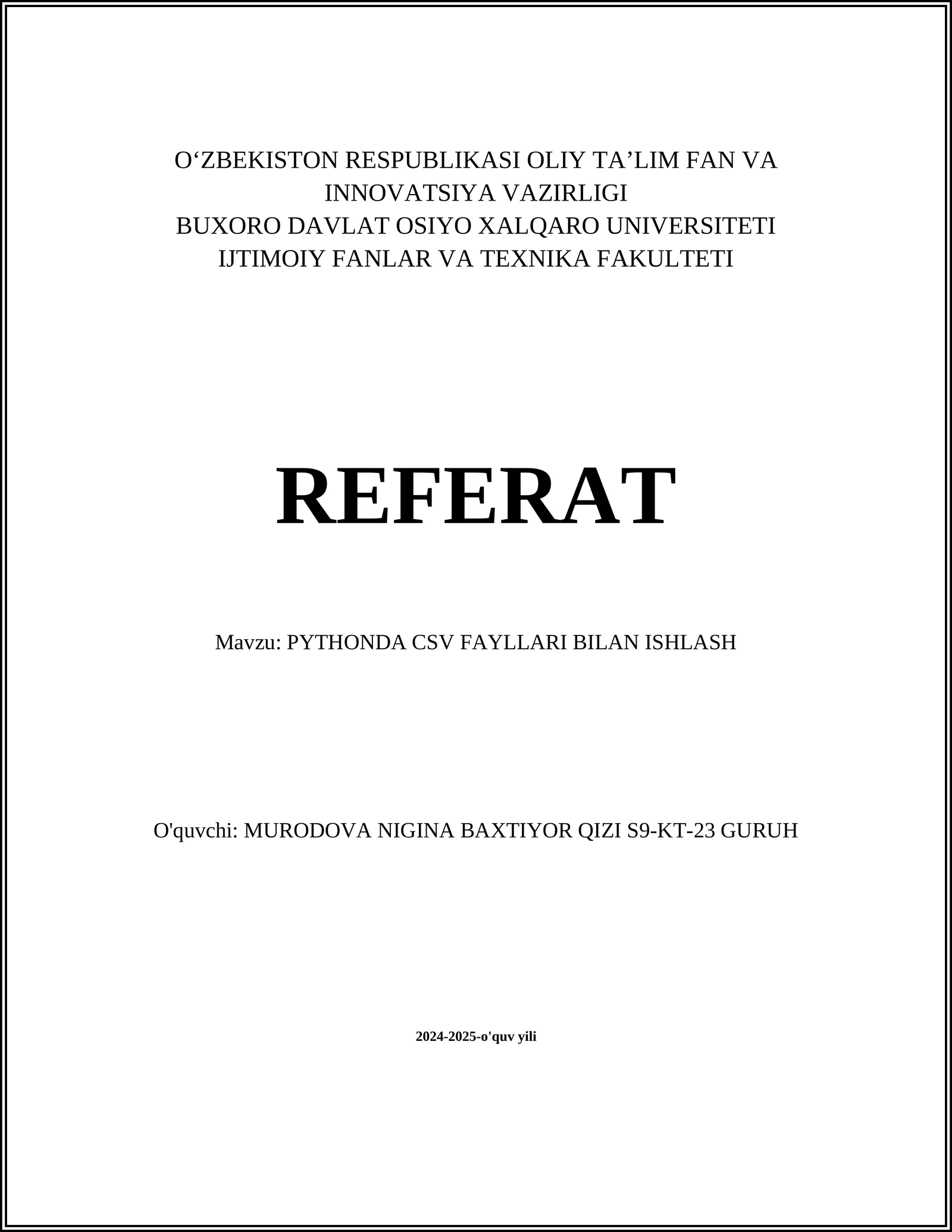 PYTHONDA CSV FAYLLARI BILAN ISHLASH