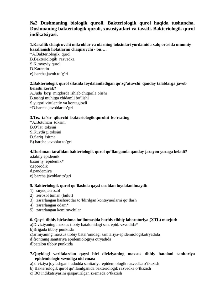 Dushmaning biologik quroli. Bakteriologik qurol haqida tushuncha