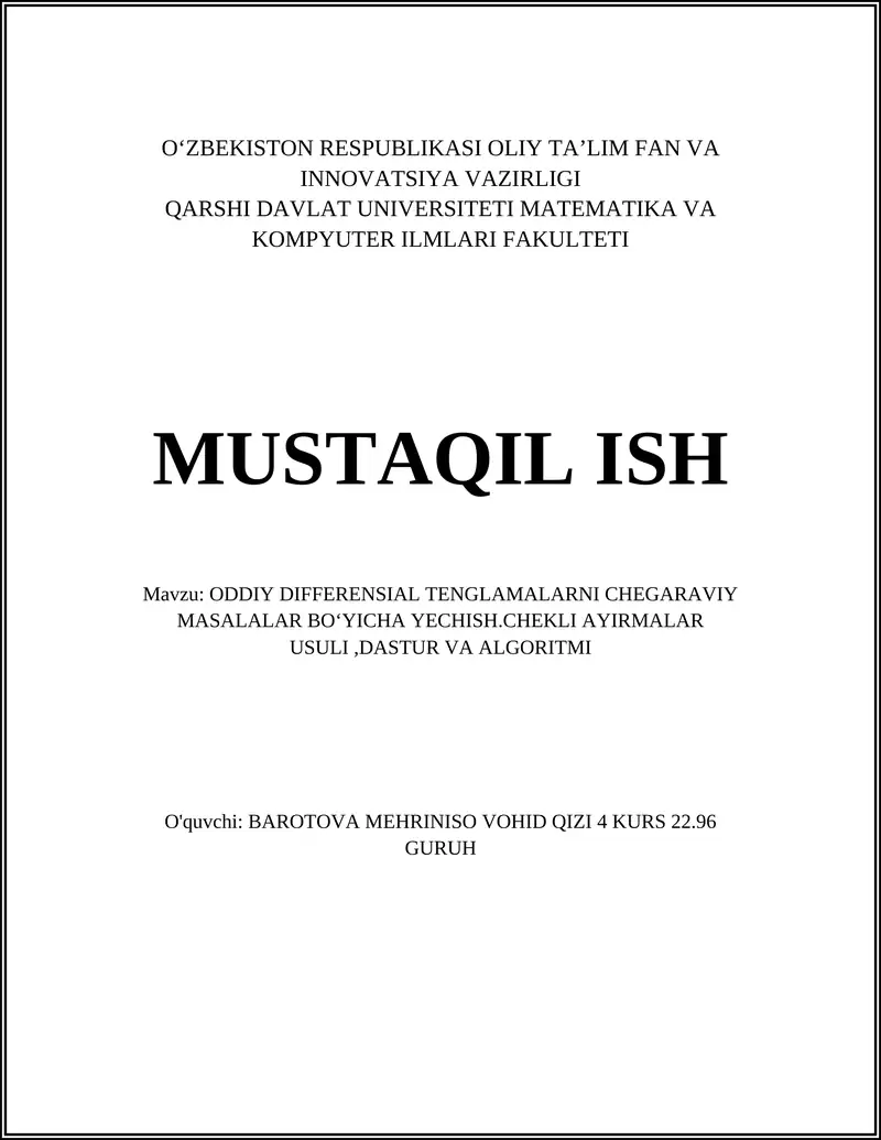 ODDIY DIFFERENSIAL TENGLAMALARNI CHEGARAVIY MASALALAR