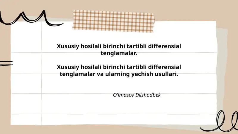 Xususiy hosilali birinchi tartibli differensial tenglamalar