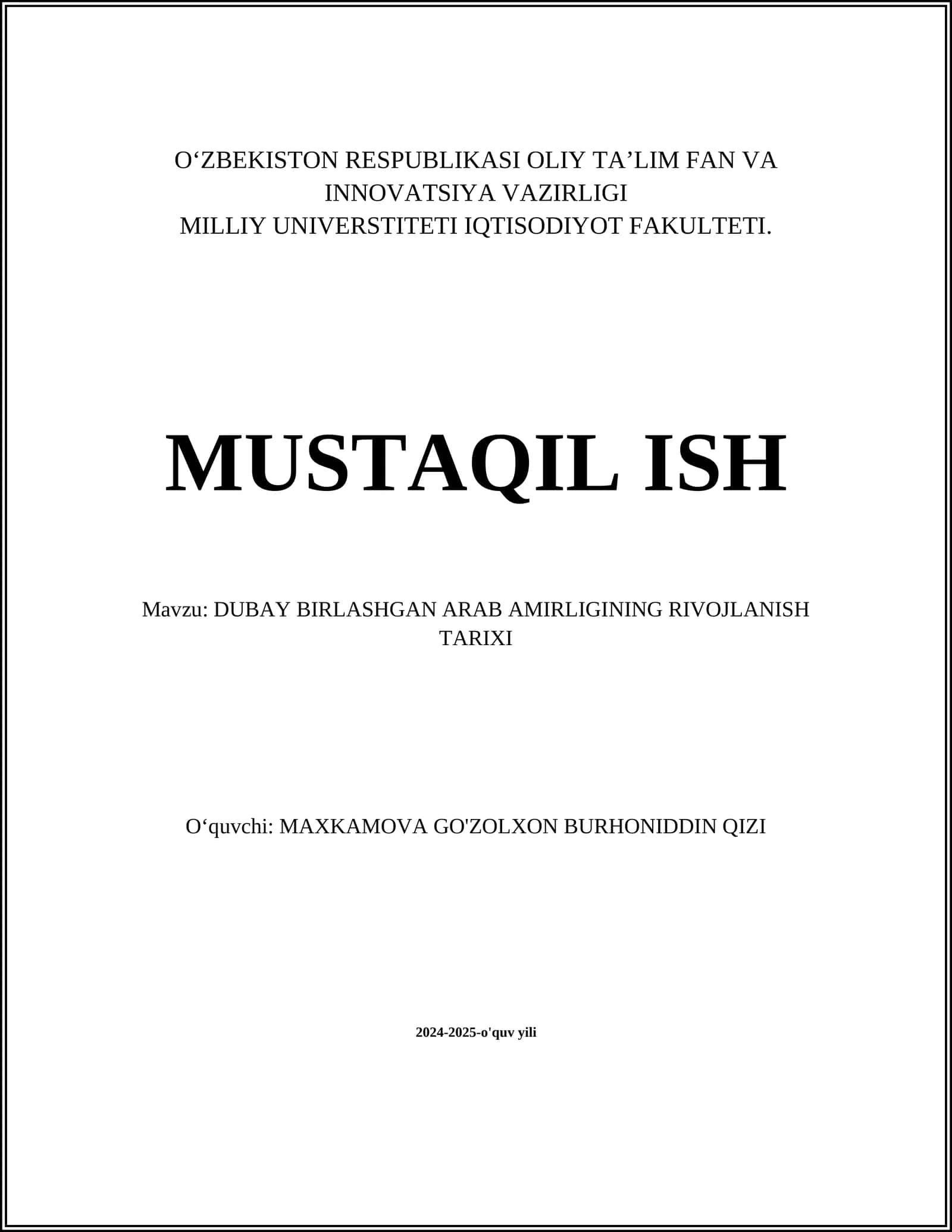 DUBAY BIRLASHGAN ARAB AMIRLIGINING RIVOJLANISH TARIXI