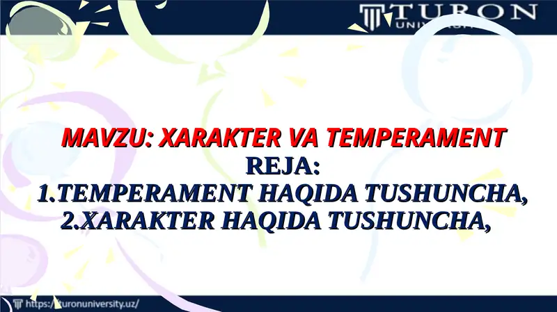 XARAKTER VA TEMPERAMENTREJA