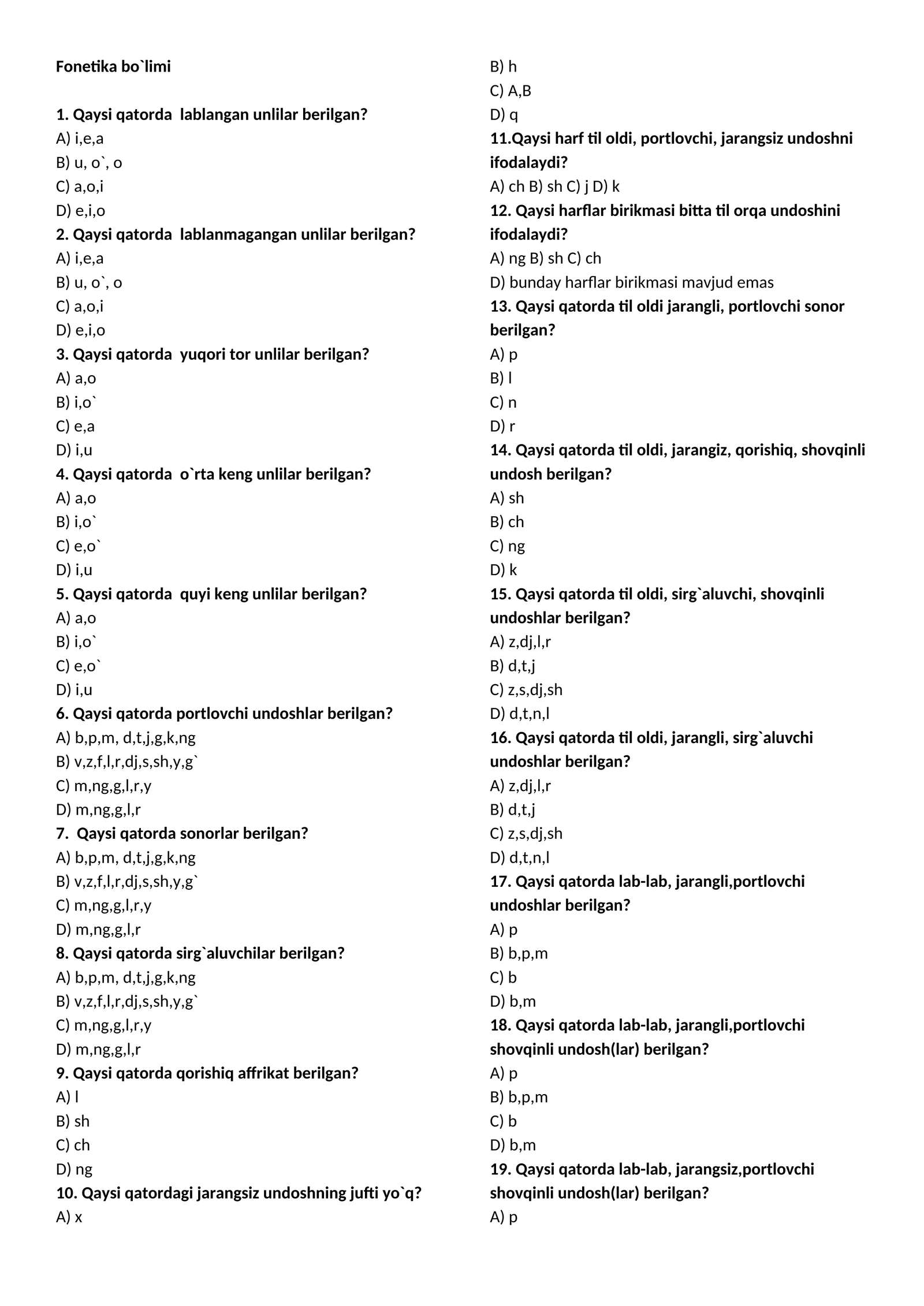 Fonetika bo`limi