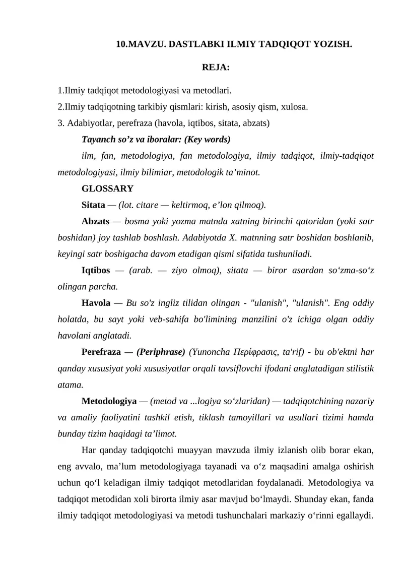 Dastlabki ilmiy tadqiqot yozish