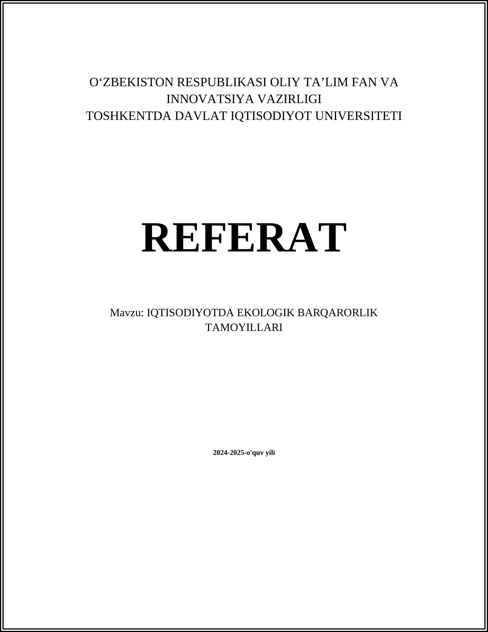 Iqtisodiyotda ekologik barqarorlik tamoyillari