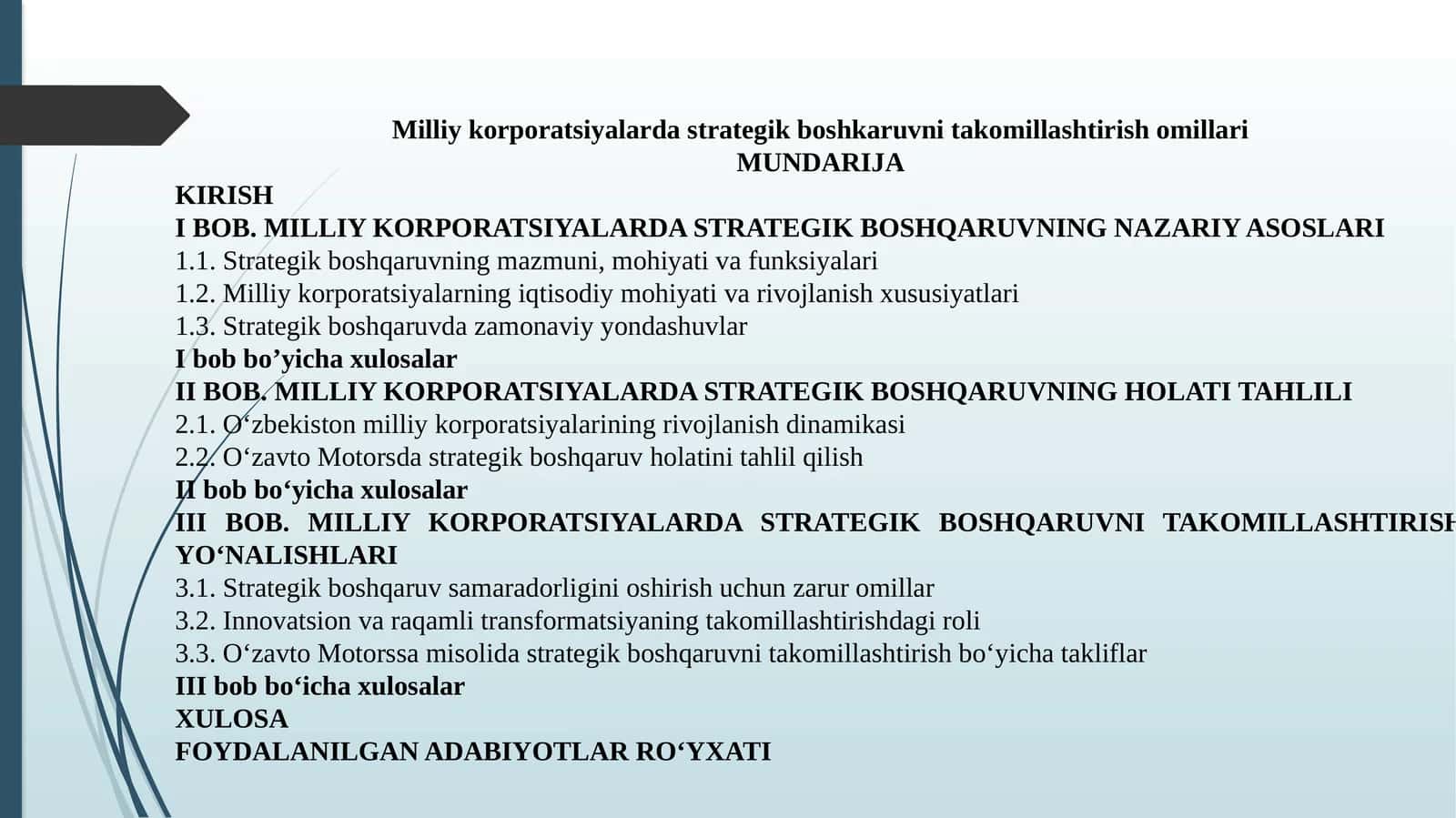 Milliy korporatsiyalarda strategik boshqaruvni takomillashtirish omillari