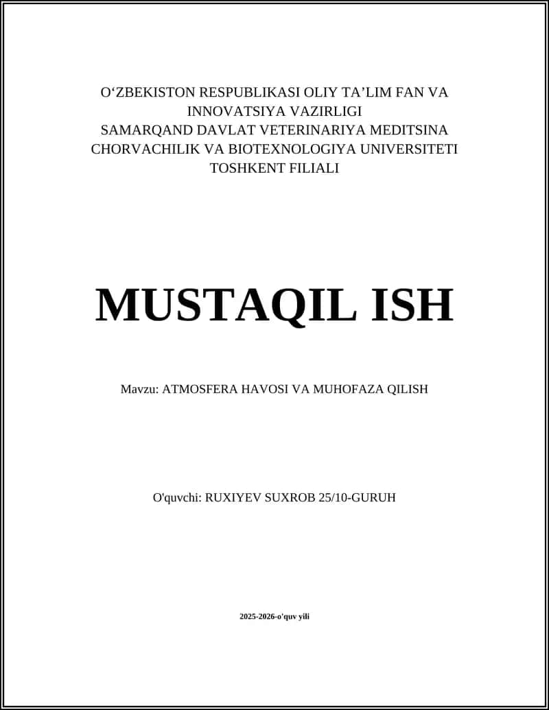 ATMOSFERA HAVOSI VA MUHOFAZA QILISH