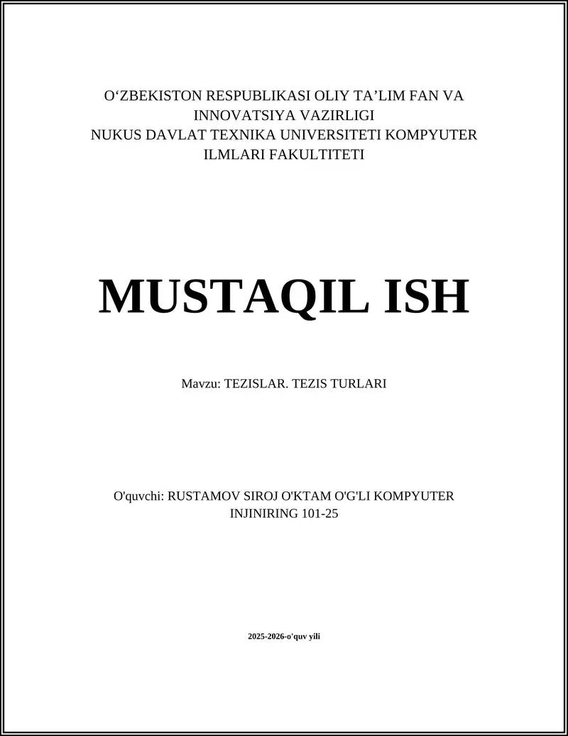 TEZISLAR. TEZIS TURLARI