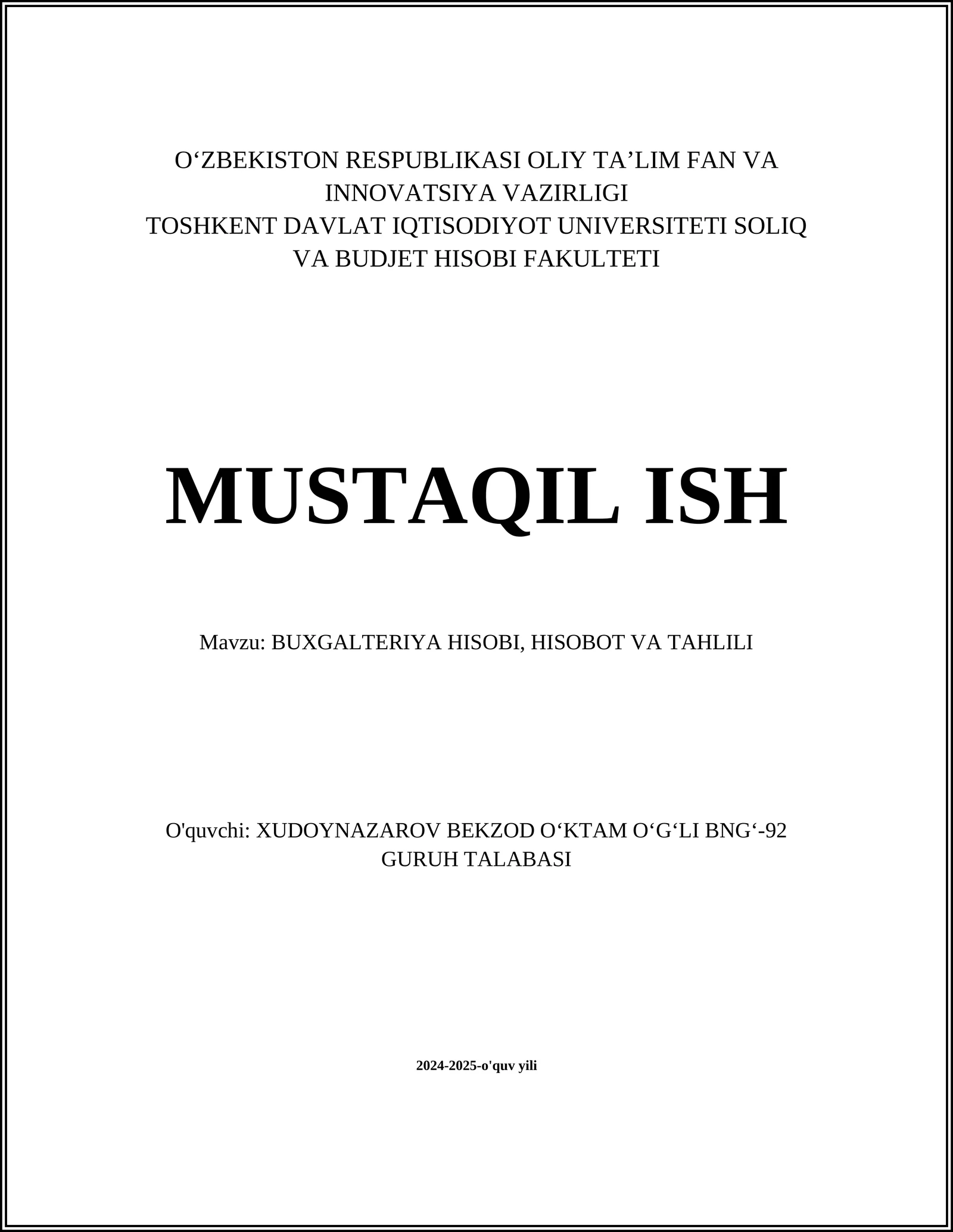 Buxgalteriya Hisobi va Tahlili