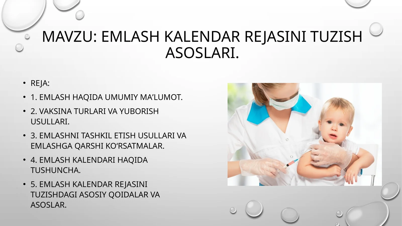 Emlash kalendar rejasini tuzish asoslari