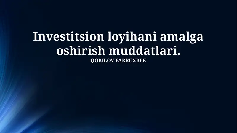 Investitsion loyihani amalga oshirish muddatlari