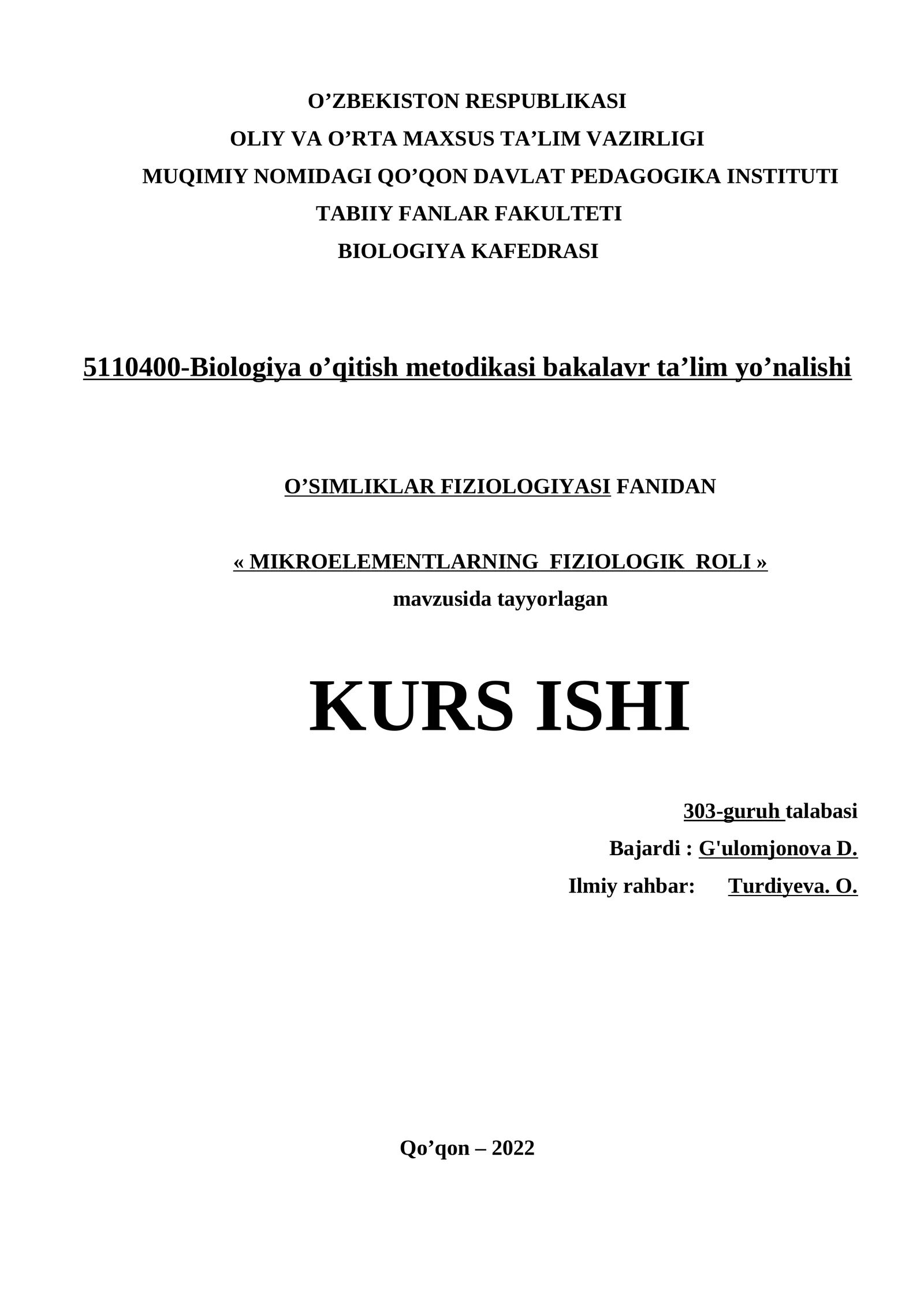 Mikroelementlarning fiziologik roli