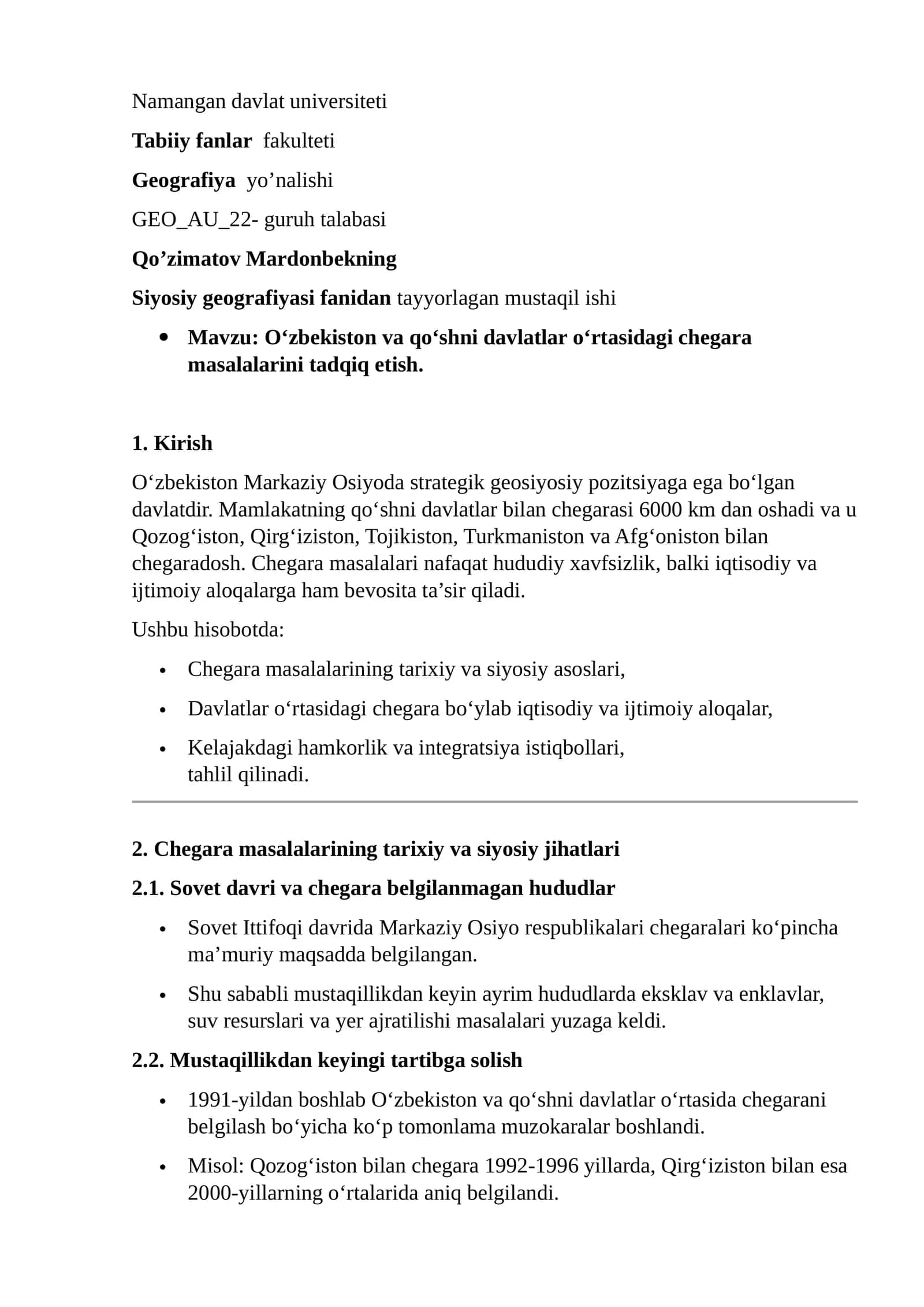 GEO_AU_22- guruh talabasi Qo’zimatov Mardonbekning Siyosiy geografiyasi fanidan tayyorlagan mustaqil ishi