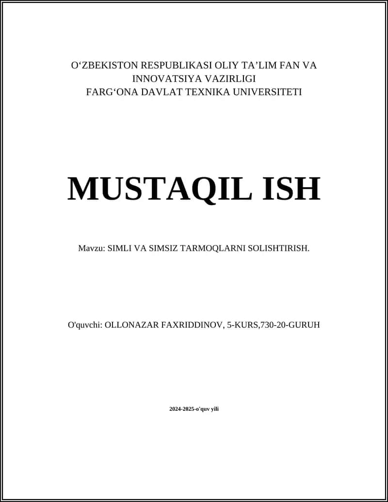 SIMLI VA SIMSIZ TARMOQLARNI SOLISHTIRISH