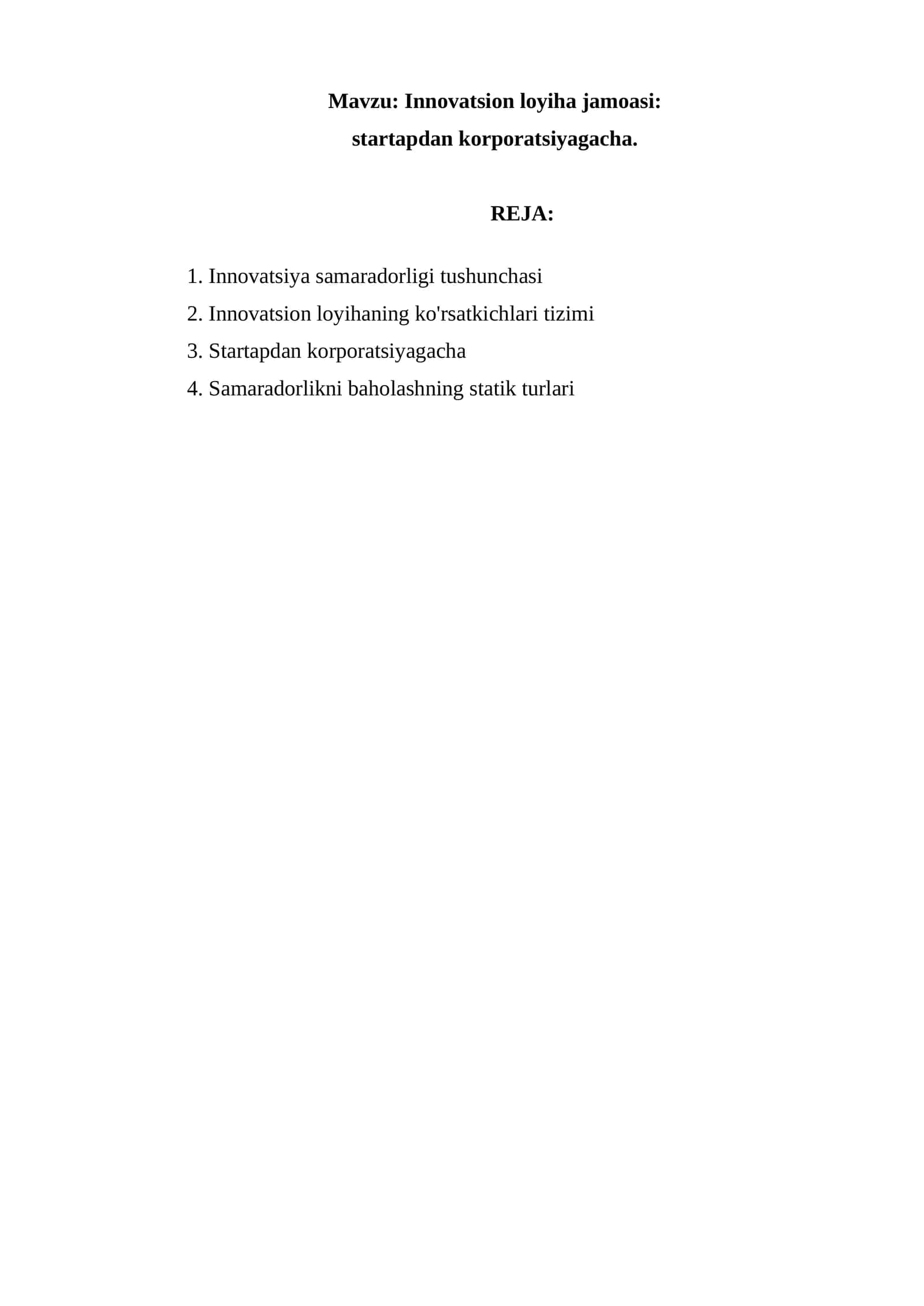 Innovatsion loyiha jamoasi: startapdan korporatsiyagacha