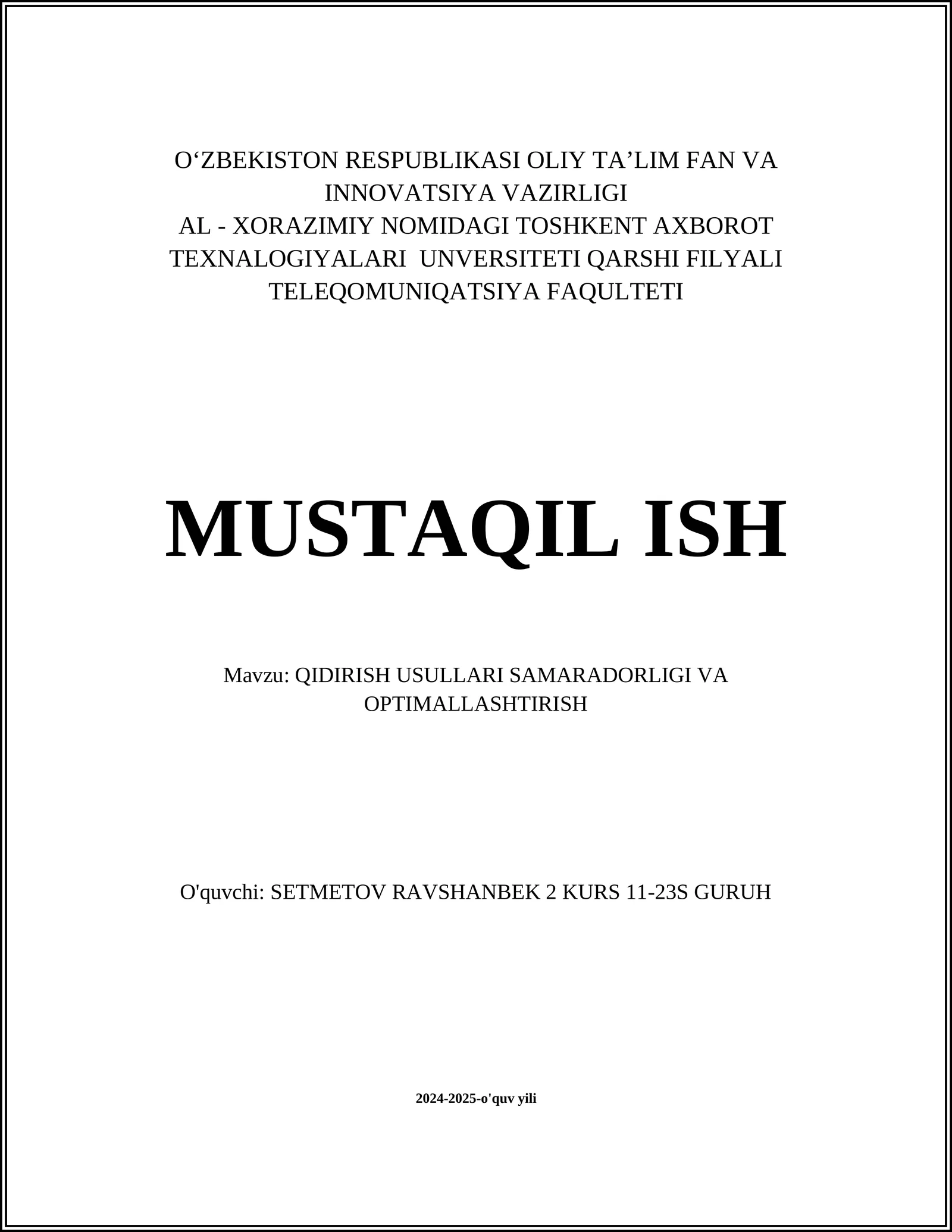Qidirish usullari samaradorligi va optimallashtirish