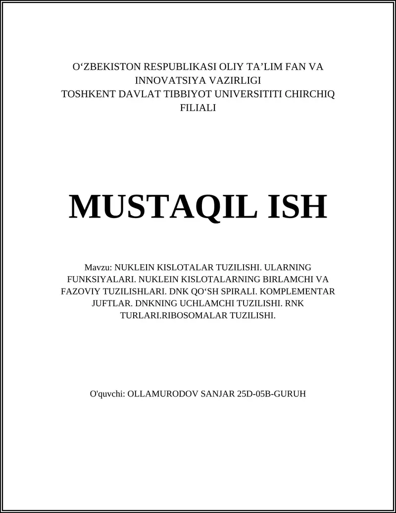 NUKLEIN KISLOTALAR TUZILISHI